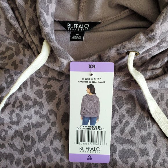 Buffalo David Bitton Leopard Drawstring Hoodie Women's XS Pull-on Sweatshirt NWT - Picture 9 of 9